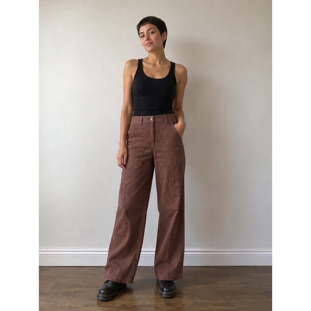 Sunday Best Aritzia Brown Utility Carpenter Pants Wide Leg mid Rise Size 8